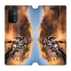 Housse cuir portefeuille Pour Oppo A54 5G / A74 5G Moto Cross Blanc