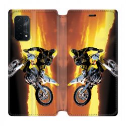 Housse cuir portefeuille Pour Oppo A54 5G / A74 5G Moto Cross Noir