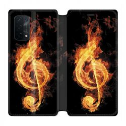 Housse cuir portefeuille Pour Oppo A54 5G / A74 5G Musique Clé Sol Feu N