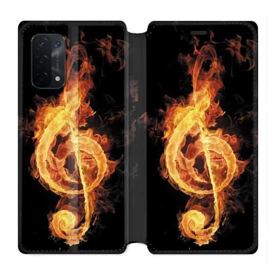 Housse cuir portefeuille Pour Oppo A54 5G / A74 5G Musique Clé Sol Feu N