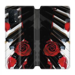 Housse cuir portefeuille Pour Oppo A54 5G / A74 5G Musique Rose Piano