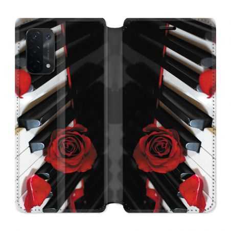 Housse cuir portefeuille Pour Oppo A54 5G / A74 5G Musique Rose Piano