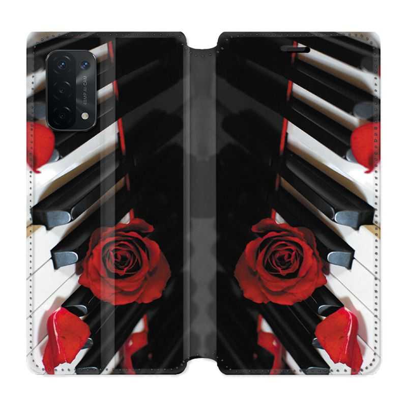 Housse cuir portefeuille Pour Oppo A54 5G / A74 5G Musique Rose Piano