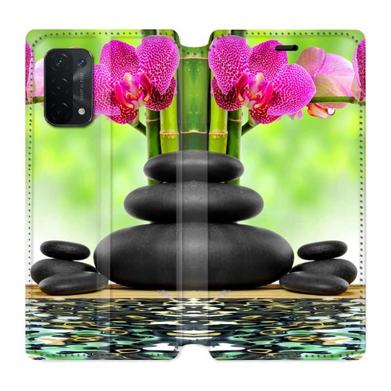 Housse cuir portefeuille Pour Oppo A54 5G / A74 5G Orchidee Eau