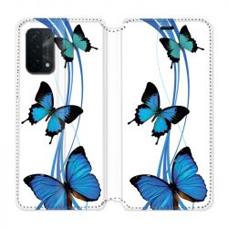 Housse cuir portefeuille Pour Oppo A54 5G / A74 5G Papillon bleu sur Blanc