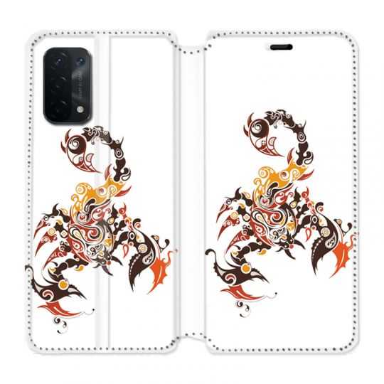 Housse cuir portefeuille Pour Oppo A54 5G / A74 5G Scorpion Blanc