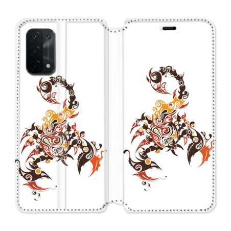Housse cuir portefeuille Pour Oppo A54 5G / A74 5G Scorpion Blanc