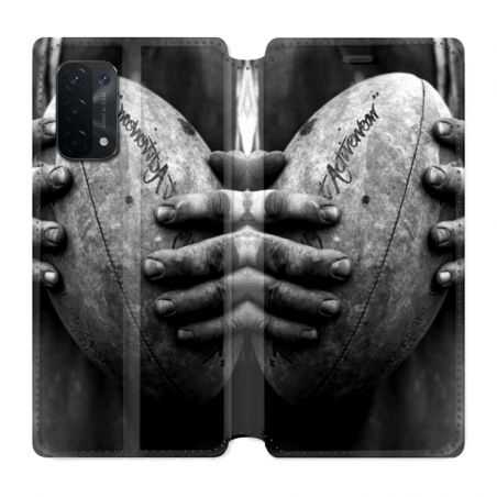 Housse cuir portefeuille Pour Oppo A54 5G / A74 5G Rugby Ballon Vintage