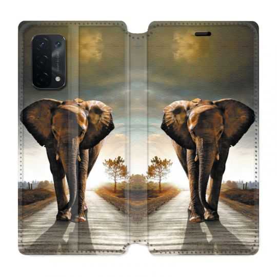 Housse cuir portefeuille Pour Oppo A54 5G / A74 5G Savane Elephant Route