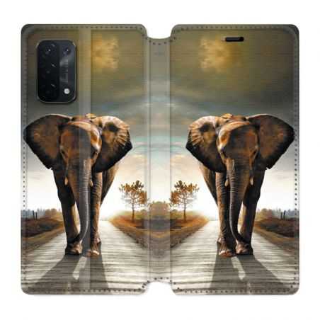 Housse cuir portefeuille Pour Oppo A54 5G / A74 5G Savane Elephant Route