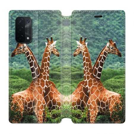 Housse cuir portefeuille Pour Oppo A54 5G / A74 5G Savane Girafe Duo