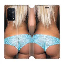 Housse cuir portefeuille Pour Oppo A54 5G / A74 5G Sexy Tanga Bleu