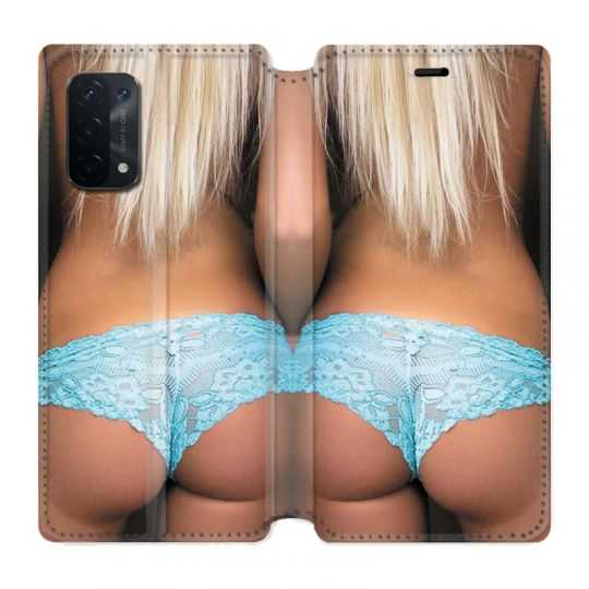 Housse cuir portefeuille Pour Oppo A54 5G / A74 5G Sexy Tanga Bleu