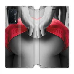 Housse cuir portefeuille Pour Oppo A54 5G / A74 5G Sexy Tanga Rouge