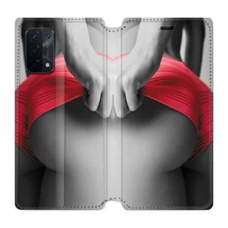 Housse cuir portefeuille Pour Oppo A54 5G / A74 5G Sexy Tanga Rouge