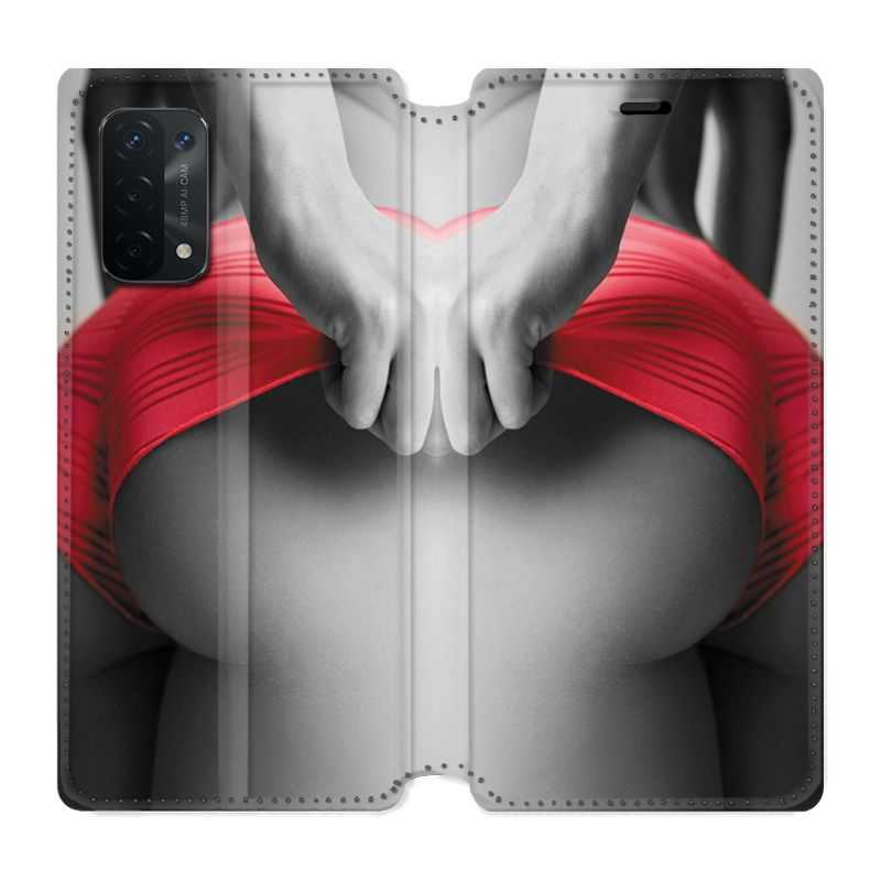 Housse cuir portefeuille Pour Oppo A54 5G / A74 5G Sexy Tanga Rouge