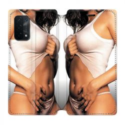 Housse cuir portefeuille Pour Oppo A54 5G / A74 5G Sexy Tee Shirt Blanc