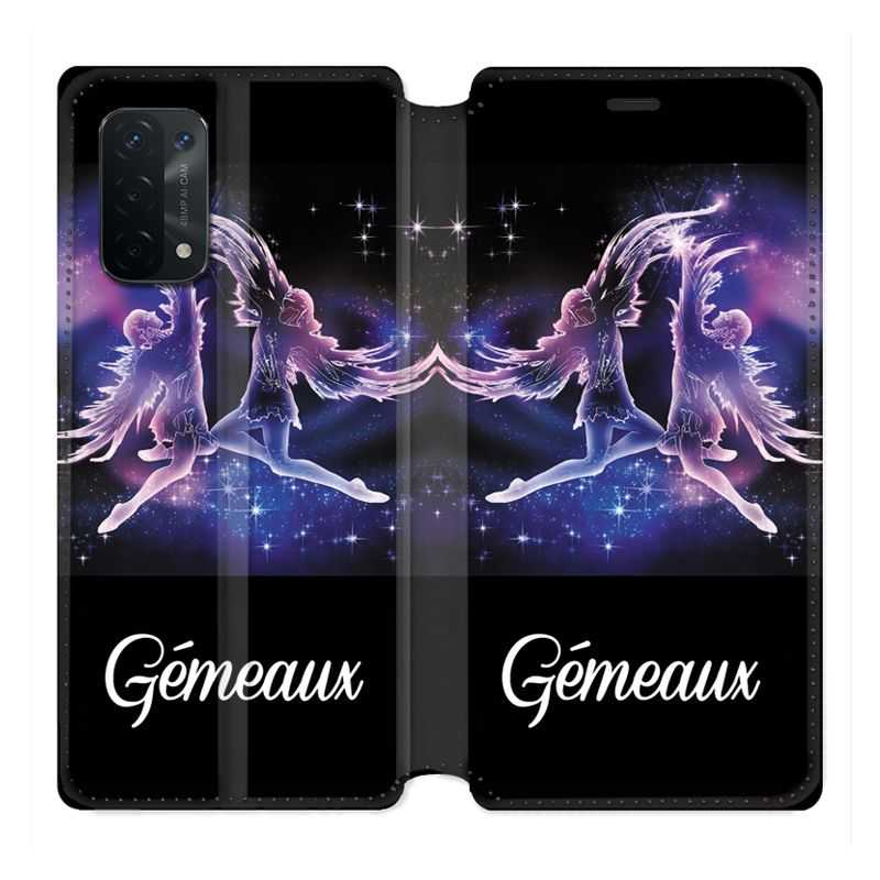 Housse cuir portefeuille Pour Oppo A54 5G / A74 5G Signe Zodiaque 2 Gémeaux
