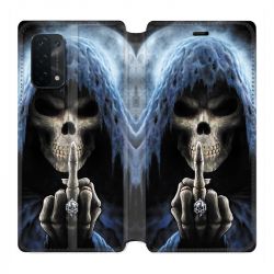 Housse cuir portefeuille Pour Oppo A54 5G / A74 5G Tete de Mort Doigt