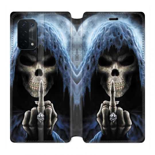 Housse cuir portefeuille Pour Oppo A54 5G / A74 5G Tete de Mort Doigt