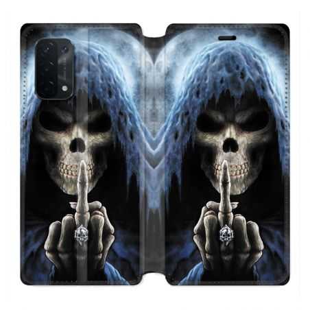 Housse cuir portefeuille Pour Oppo A54 5G / A74 5G Tete de Mort Doigt