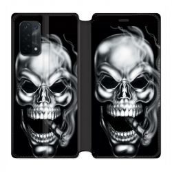 Housse cuir portefeuille Pour Oppo A54 5G / A74 5G Tete de Mort Fume