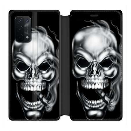 Housse cuir portefeuille Pour Oppo A54 5G / A74 5G Tete de Mort Fume