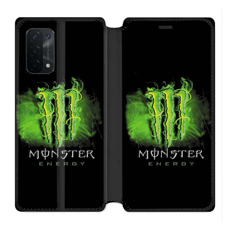 Housse cuir portefeuille Pour Oppo A54 5G / A74 5G Monster Energy Vert