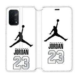 Housse cuir portefeuille Pour Oppo A54 5G / A74 5G Jordan 23 Blanc