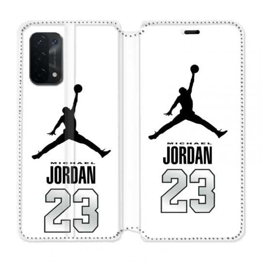 Housse cuir portefeuille Pour Oppo A54 5G / A74 5G Jordan 23 Blanc