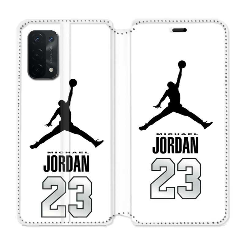Housse cuir portefeuille Pour Oppo A54 5G / A74 5G Jordan 23 Blanc