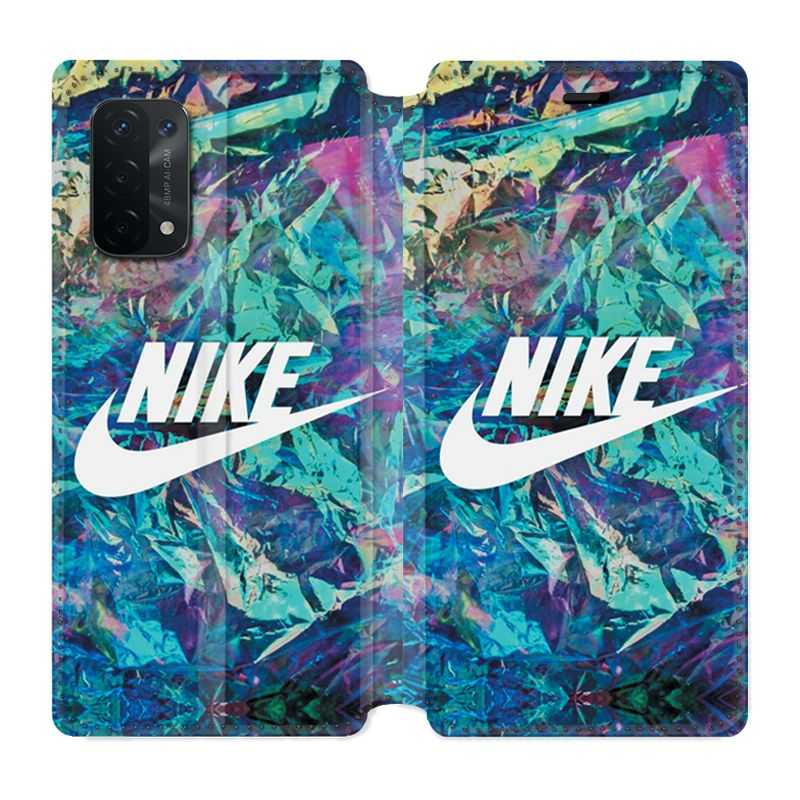 Housse cuir portefeuille Pour Oppo A54 5G / A74 5G Nike Turquoise