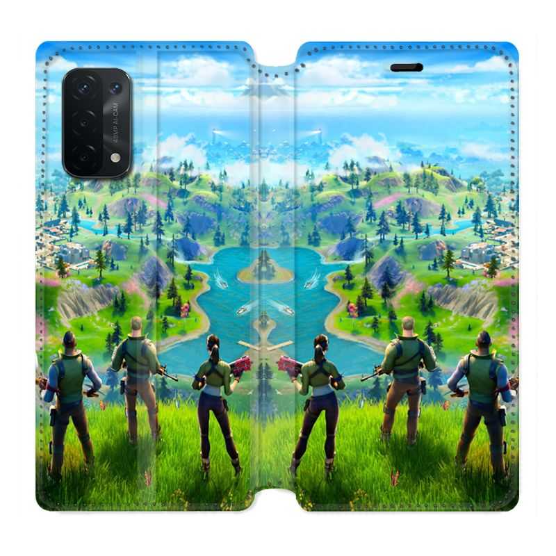 Housse cuir portefeuille Pour Oppo A54 5G / A74 5G Fortnite Map
