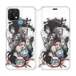 Housse Cuir Portefeuille Pour Oppo A15 Manga Demon Slayer Blanc