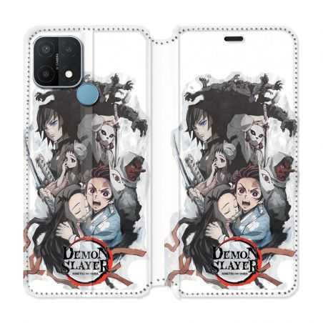 Housse Cuir Portefeuille Pour Oppo A15 Manga Demon Slayer Blanc