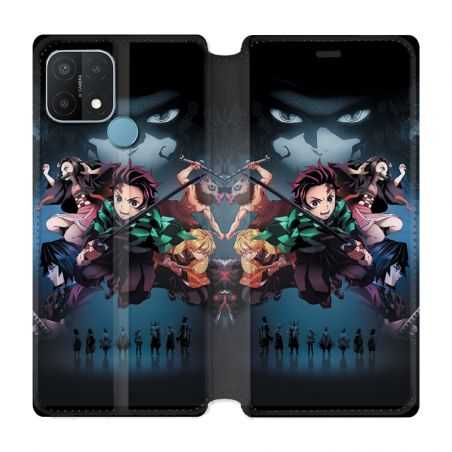 Housse Cuir Portefeuille Pour Oppo A15 Manga Demon Slayer Noir