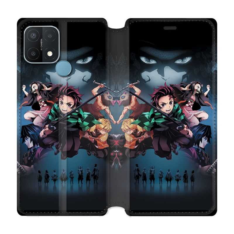 Housse Cuir Portefeuille Pour Oppo A15 Manga Demon Slayer Noir