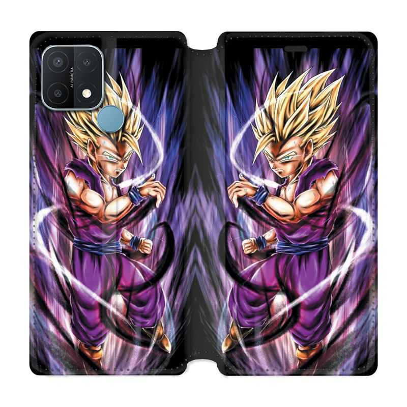 Housse Cuir Portefeuille Pour Oppo A15 Manga Dragon Ball Sangohan Violet