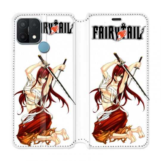 Housse Cuir Portefeuille Pour Oppo A15 Manga Fairy Tail Erza