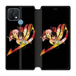 Housse Cuir Portefeuille Pour Oppo A15 Manga Fairy Tail Logo Noir
