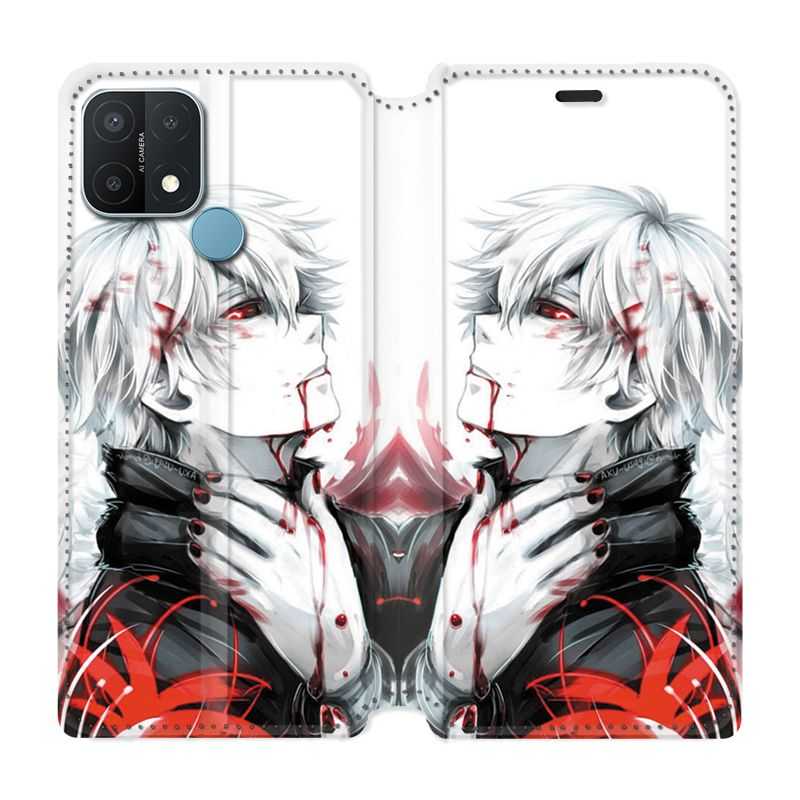 Housse Cuir Portefeuille Pour Oppo A15 Manga Kaneki Blanc