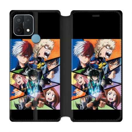 Housse Cuir Portefeuille Pour Oppo A15 Manga My Hero Academia Noir