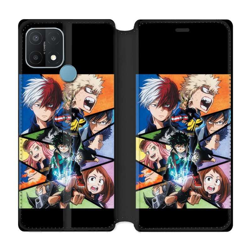 Housse Cuir Portefeuille Pour Oppo A15 Manga My Hero Academia Noir