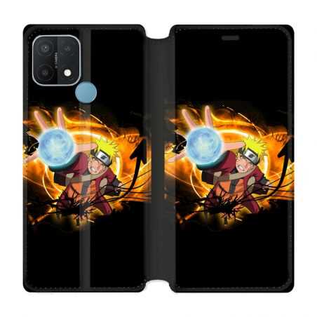 Housse Cuir Portefeuille Pour Oppo A15 Manga Naruto Noir