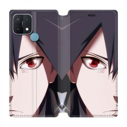 Housse Cuir Portefeuille Pour Oppo A15 Manga Naruto Sasuke visage
