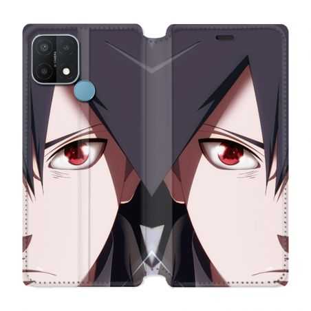 Housse Cuir Portefeuille Pour Oppo A15 Manga Naruto Sasuke visage