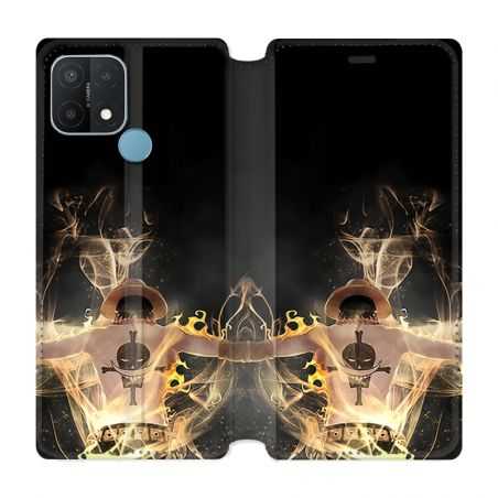 Housse Cuir Portefeuille Pour Oppo A15 Manga One Piece Ace Noir