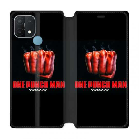 Housse Cuir Portefeuille Pour Oppo A15 Manga One Punch Man Poing