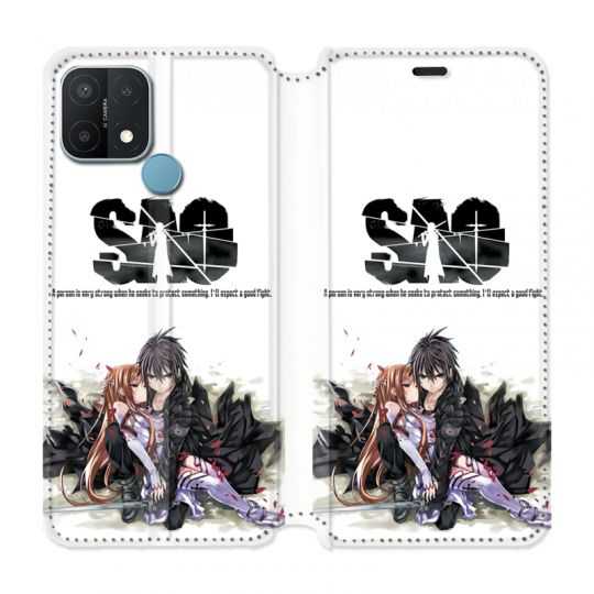 Housse Cuir Portefeuille Pour Oppo A15 Manga SAO sword Art Online Blanc
