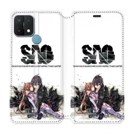 Housse Cuir Portefeuille Pour Oppo A15 Manga SAO sword Art Online Blanc